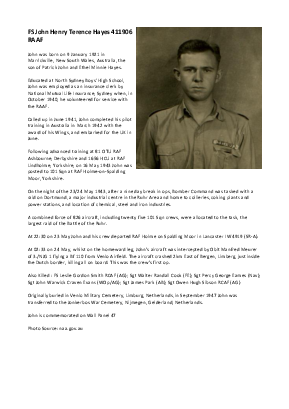 A preview of a PDF biography for Hayes, John Henry Terence